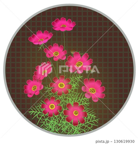 円形背景つきコスモスのイラスト 130619930