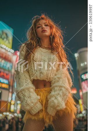 ネオンに映える夜のストリートファッション｜都会を彩る個性派ウィンターコーデ 130619997