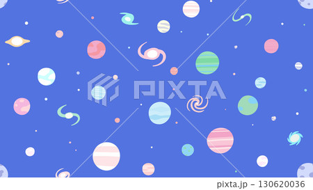 星や銀河が広がる宇宙デザインのポップカラーなシームレスパターン 130620036