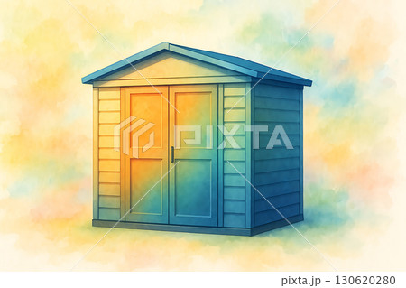 水彩にじみと物置の融合による落ち着き表現「AI生成画像」 130620280