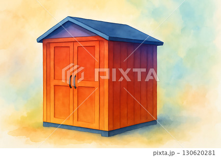 水彩の温もり背景に映えるグラデーション物置「AI生成画像」 130620281