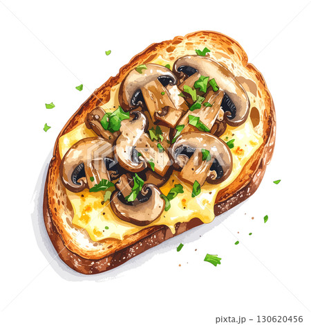 チーズとマッシュルームのトースト 水彩風イラスト　生成AI 130620456