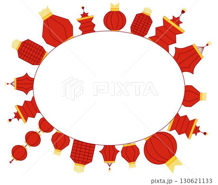lantern festival poster, red chinese lanterns in oval frame. Vector graphic template for your text 130621133