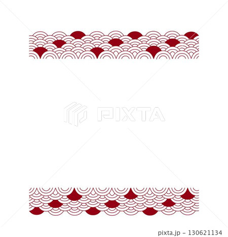 Top and bottom seamless borders with japanese seigaiha pattern and empty space. Black and white scallops print. Simple geometric background. Vector graphic illustration. 130621134