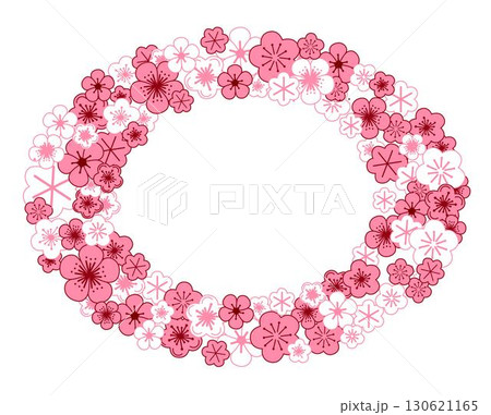 Oval floral vector design frame. Pink blossom sakura vector graphic template. Wedding card on white. All elements are isolated and editable. Oval floral vector design frame. Pink blossom sakura vector graphic template. Wedding card on white. All elements are isolated and editable. 130621165
