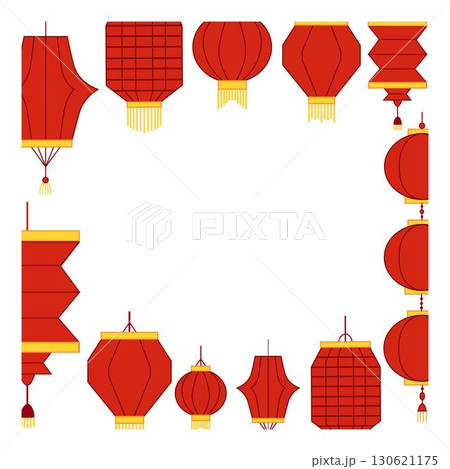 Vector illustration of summer festival red lanterns. Square frame template. Vector graphic illustration 130621175
