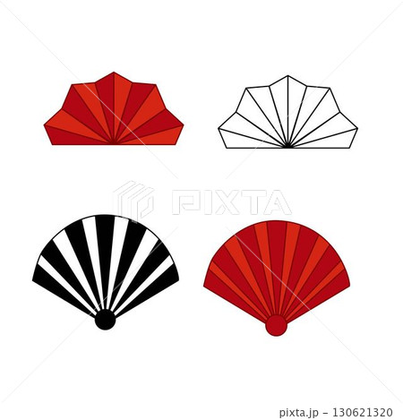 Asian design element set. Vector decorative collection of fans in cartoon. chinese and japanese style. red fans graphic illustration 130621320
