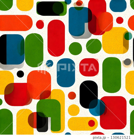 Abstract geometric pattern of colored rounded rectangles and circles on a grainy white background. Abstract geometric pattern of colored rounded rectangles and circles on a grainy white background. 130621521