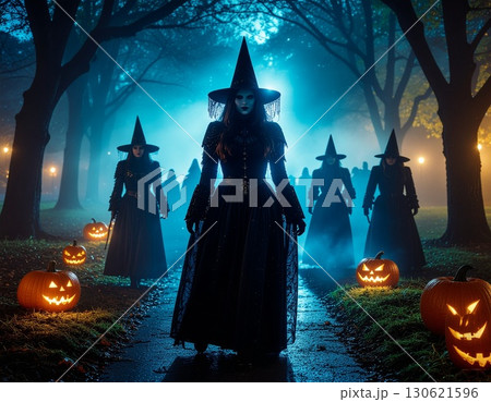 ハロウィン。仮装して森を歩く人 130621596