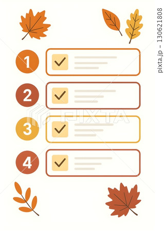 Autumn checklist infographic with four numbered steps, checkmarks 130621808