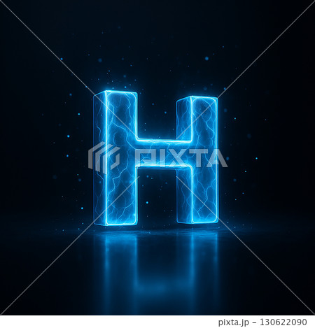 青く光る立体的な水素の元素記号H 130622090