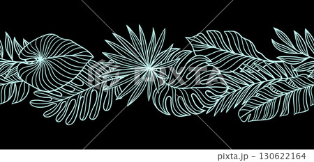 Pattern with linear palm leaves. Decorative image of tropical foliage and plants. 130622164