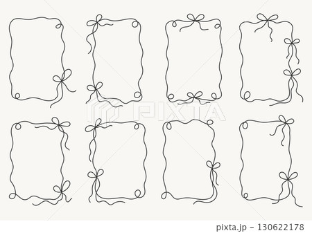Set of ribbon frame outline. Minimalist hand drawn frames with bows and swirls. 130622178
