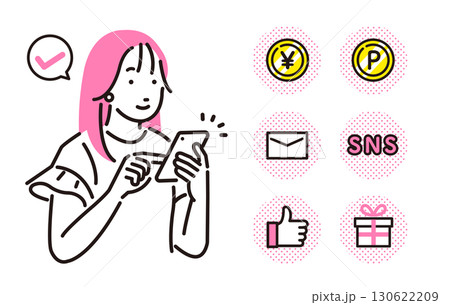 人物 スマホを操作する若い女性とアイコンセット 130622209