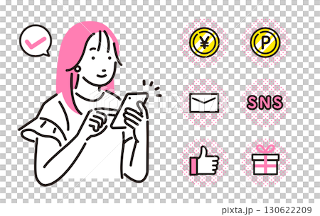 人物 スマホを操作する若い女性とアイコンセット 130622209