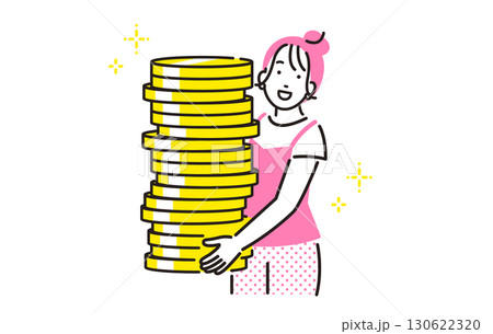 人物 重なったコインを持つ若い女性 130622320