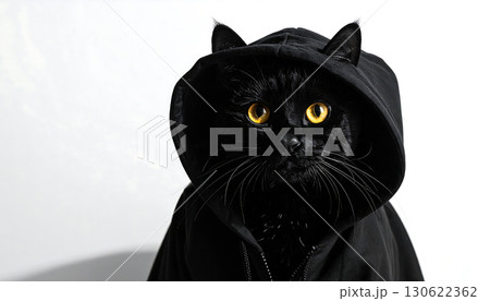ハロウィン魔女帽をかぶった黒猫の魅惑コスプレ「AI生成画像」 130622362