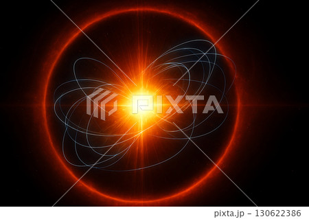 中心に輝く未来の核融合エネルギーの力強い光源「AI生成画像」 中心に輝く未来の核融合エネルギーの力強い光源「AI生成画像」 130622386