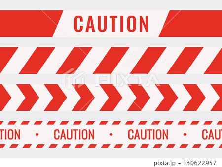 Seamless caution tapes with red and white warning stripes Seamless caution tapes with red and white warning stripes 130622957