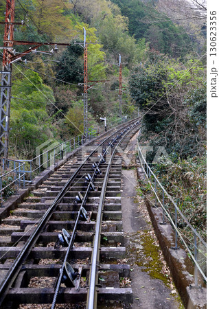 近鉄 西信貴鋼索線 ケーブルカー 8 しょううん が引き揚げられている鋼索線 近鉄 西信貴鋼索線 ケーブルカー 8 しょううん が引き揚げられている鋼索線 130623356