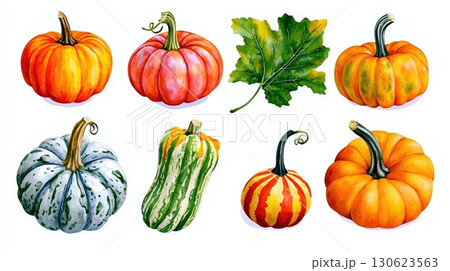 Set of pumpkin for Halloween watercolor isolated on white background. Set of pumpkin for Halloween watercolor isolated on white background. 130623563
