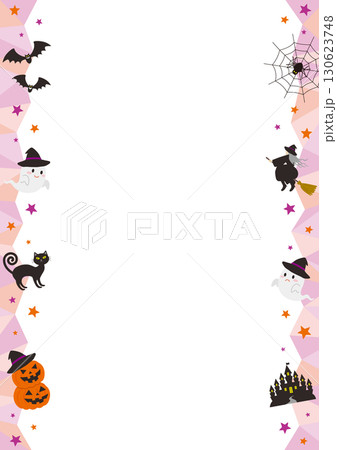 ハロウィンをイメージした縦長の左右のキラキラしたフレームイラスト 130623748