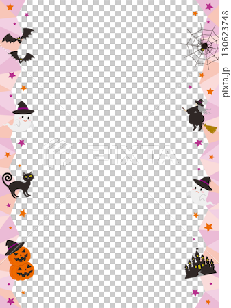 ハロウィンをイメージした縦長の左右のキラキラしたフレームイラスト 130623748