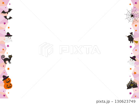 ハロウィンをイメージした横長の左右のキラキラしたフレームイラスト 130623749