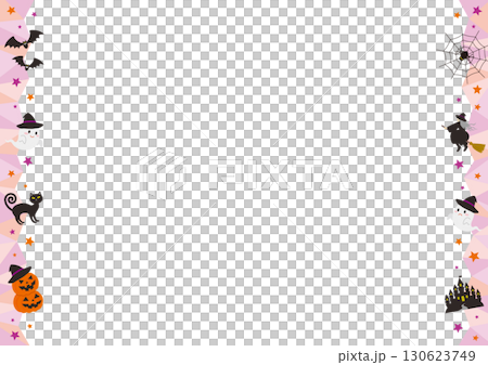 ハロウィンをイメージした横長の左右のキラキラしたフレームイラスト 130623749