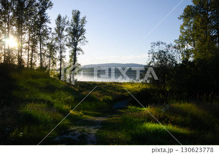 Sunset on the Fraser River, Mission, BC, Canada 130623778