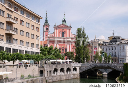 Franciscan Church of the Annunciation and Triple Bridge on the Ljubljanica River in Ljubljana, Slovenia 130623819