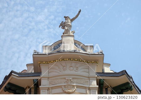Mercury, the Roman God, at the top of the Galeria Emporium, former Mercure Center (1903), Ljubljana, Slovenia Mercury, the Roman God, at the top of the Galeria Emporium, former Mercure Center (1903), Ljubljana, Slovenia 130623820