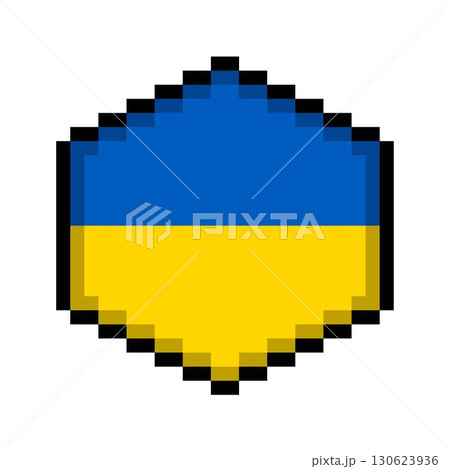 Ukraine Pixel Art Flag Icon in Hexagon Shape. Ukraine Pixel Art Flag Icon in Hexagon Shape. 130623936