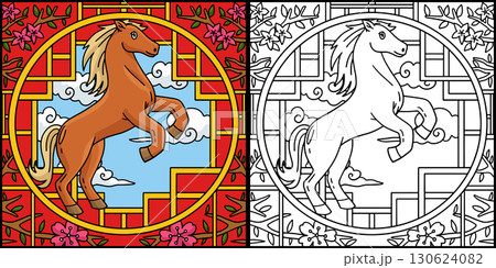 Year of the Horse Circular Window Illustration  130624082