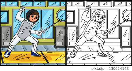 Fencing Male Fencer about to Attack Illustration  130624148