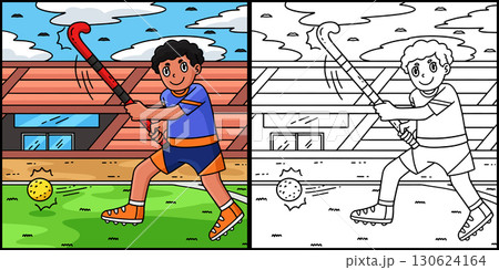 Field Hockey Male Player Hitting the Ball  130624164