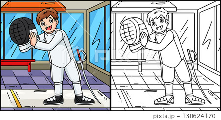 Fencing Male Fencer Putting on Mask Illustration  130624170