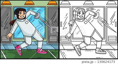 Female Fencing Athlete Disengaging Illustration Female Fencing Athlete Disengaging Illustration 130624173