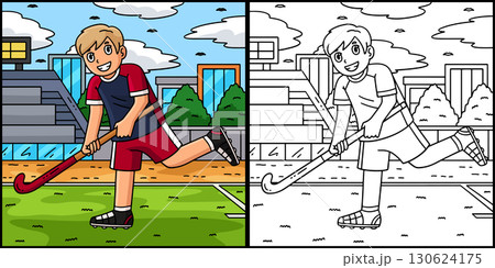 Field Hockey Male Player Running with a Stick  130624175