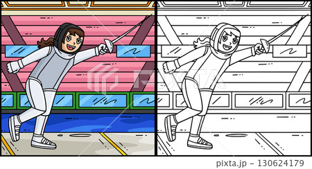 Fencing Female Fencer doing a Riposte Illustration Fencing Female Fencer doing a Riposte Illustration 130624179