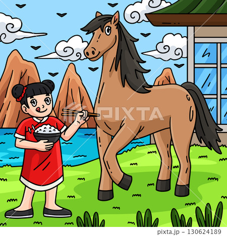 Year of the Horse 2026 Girl and Horse Colored Year of the Horse 2026 Girl and Horse Colored 130624189