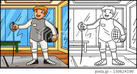 Fencing Male Fencer Sabre and Helmet Illustration  130624190