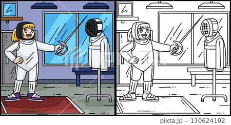 Fencing Female Fencer Practicing Illustration  130624192