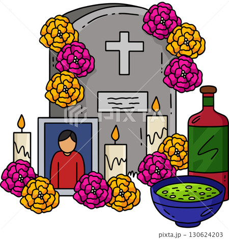 Dia de los Muertos Tombstone Offering Clipart  130624203