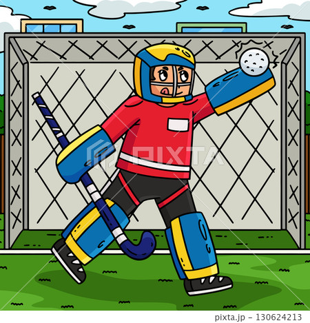 Field Hockey Male Goalie Blocking Ball Colored  130624213