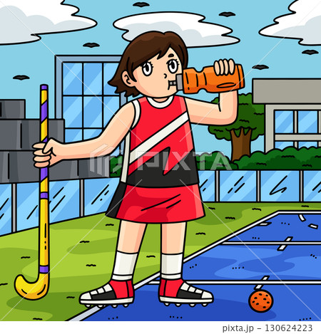 Female Field Hockey Player Water Break Colored  130624223
