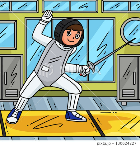 Fencing Male Fencer about to Attack Colored  130624227