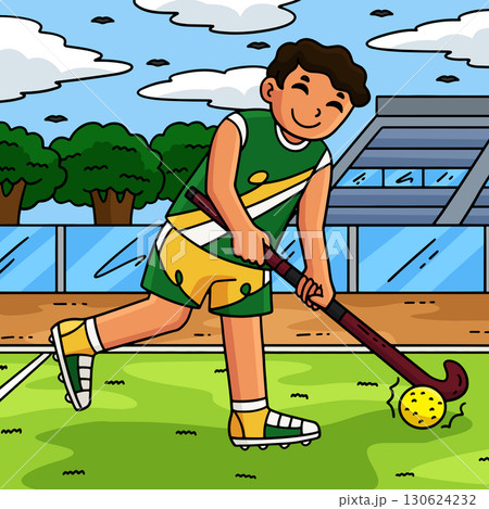 Field Hockey Male Player Directing Ball Colored  130624232