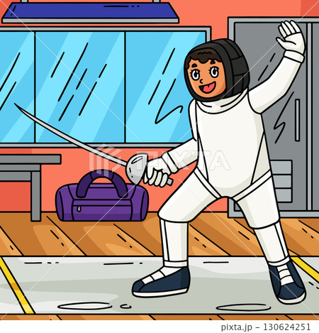 Fencing Female Fencer En Garde Position Colored  130624251