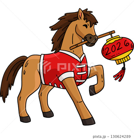 Year of the Horse 2026 and Lantern Cartoon Clipart 130624289